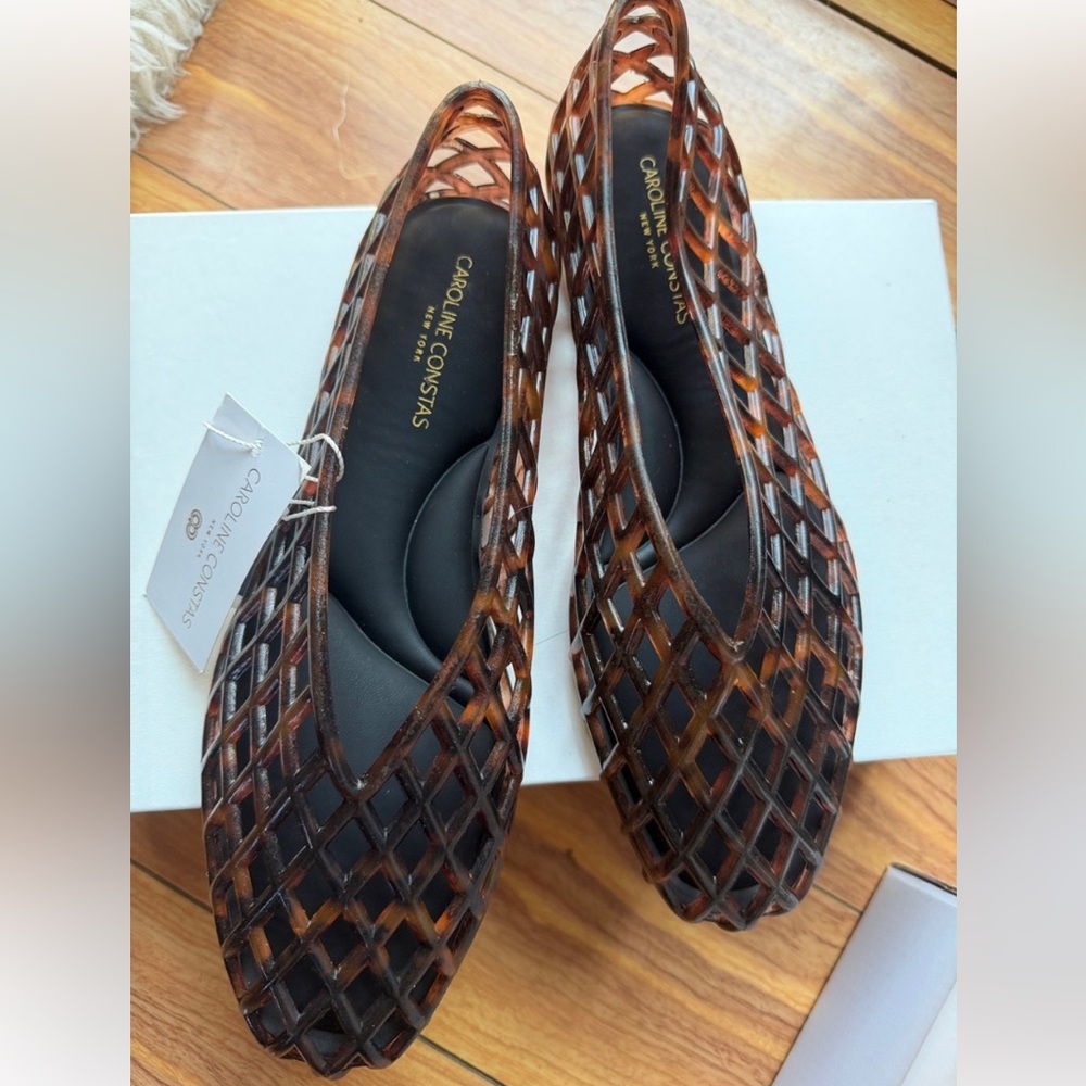 Caroline Constas Tortoise shell Lattice jelly Slip-On Flats in Brown-Black 10M